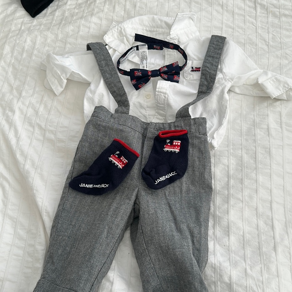 Janie and jack suit with socks and bow tie